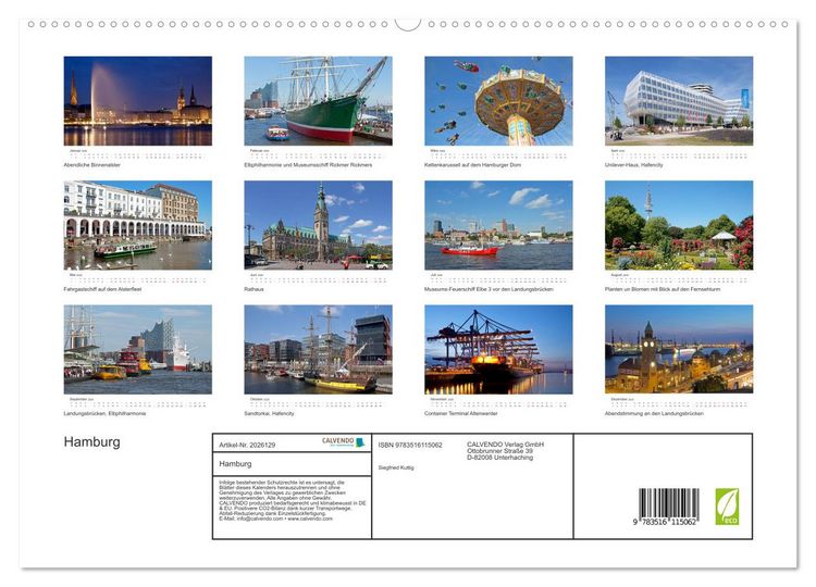 Produktbild: Hamburg (hochwertiger Premium Wandkalender 2026 DIN A2 quer), Kunstdruck in Hochglanz