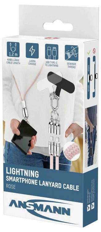 Produktbild: Ansmann USB-Kabel Apple Lightning Stecker, USB-C&reg; Stecker 1.2m Pink 1700-0189