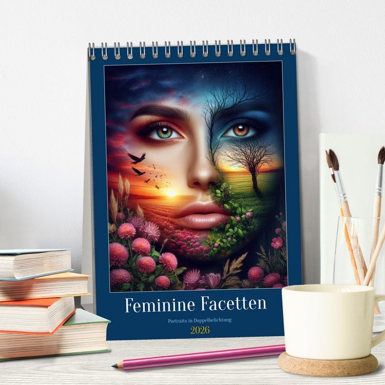 Produktbild: Feminine Facetten - Portraits in Doppelbelichtung (Tischkalender 2026 DIN A5 hoch), CALVENDO Monatskalender