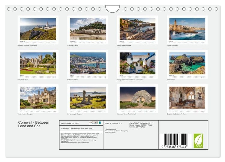 Produktbild: Cornwall - Between Land and Sea (Wall Calendar 2026 DIN A4 landscape), CALVENDO 12 Month Wall Calendar