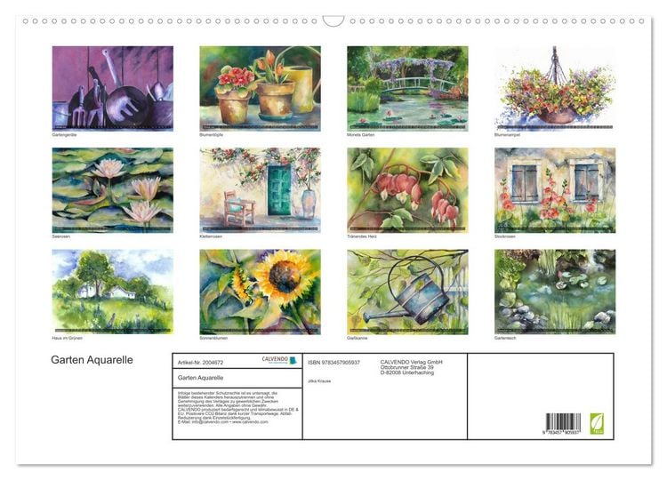 Produktbild: Garten Aquarelle (Wandkalender 2026 DIN A2 quer), CALVENDO Monatskalender