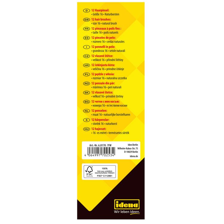 Produktbild: Idena Bundle Borstenpinsel Gr&ouml;&szlig;e 16, 12er Pack