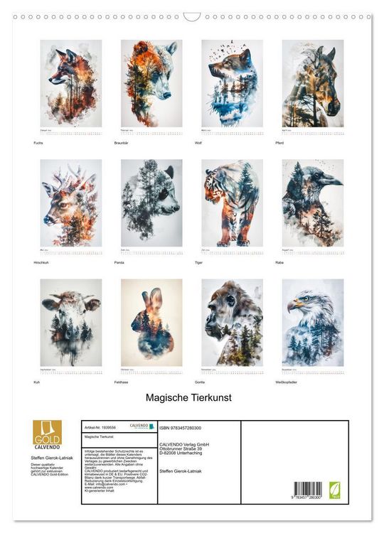 Produktbild: Magische Tierkunst (Wandkalender 2026 DIN A2 hoch), CALVENDO Monatskalender