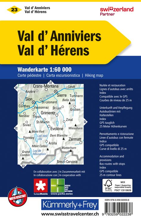 Produktbild: K&uuml;mmerly+Frey Wanderkarte 23 Val d'Anniviers, Val d'H&eacute;rens 1:60.000