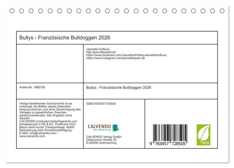Produktbild: Bullys - Franz&ouml;sische Bulldoggen 2026 (Tischkalender 2026 DIN A5 quer), CALVENDO Monatskalender