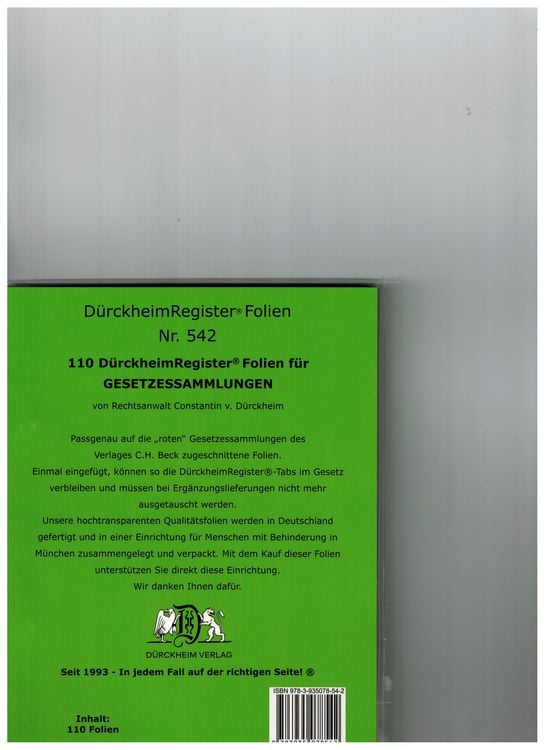 Produktbild: 110 D&uuml;rckheimRegister&reg;-FOLIEN zum Einheften in Gesetzessammlungen