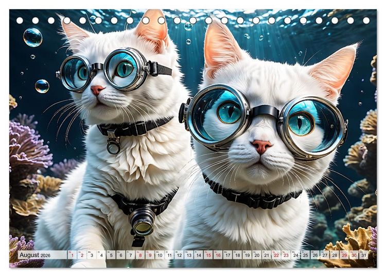 Produktbild: Katzen unter Wasser (Tischkalender 2026 DIN A5 quer), CALVENDO Monatskalender