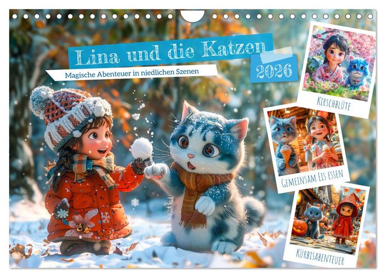 Produktbild: Lina und die Katzen - Magische Abenteuer in niedlichen Szenen (Wandkalender 2026 DIN A4 quer), CALVENDO Monatskalender