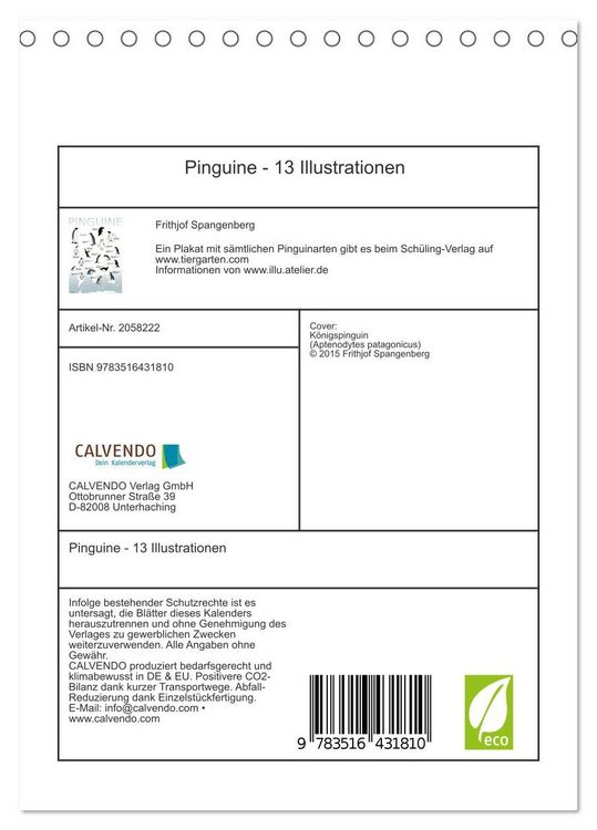 Produktbild: Pinguine - 13 Illustrationen (Tischkalender 2026 DIN A5 hoch), CALVENDO Monatskalender