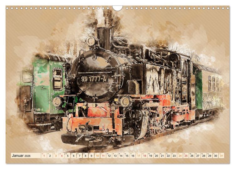 Produktbild: Dampflokomotiven - wundersch&ouml;ne Giganten auf Schienen (Wandkalender 2026 DIN A3 quer), CALVENDO Monatskalender