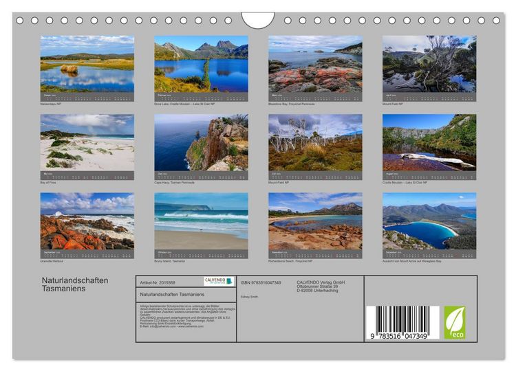 Produktbild: Naturlandschaften Tasmaniens (Wandkalender 2026 DIN A4 quer), CALVENDO Monatskalender