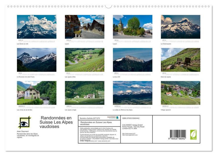 Produktbild: Randonn&eacute;es en Suisse Les Alpes vaudoises (Calendrier mural 2026 DIN A2 vertical) calendrier de bureau