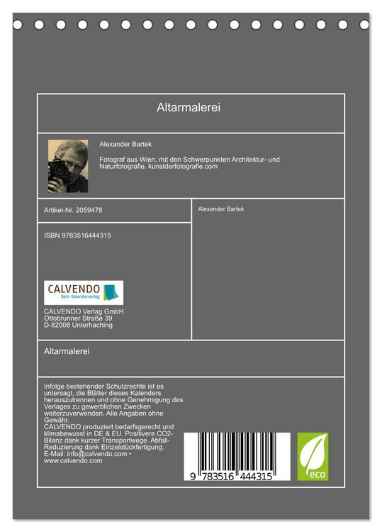 Produktbild: Altarmalerei (Tischkalender 2026 DIN A5 hoch), CALVENDO Monatskalender