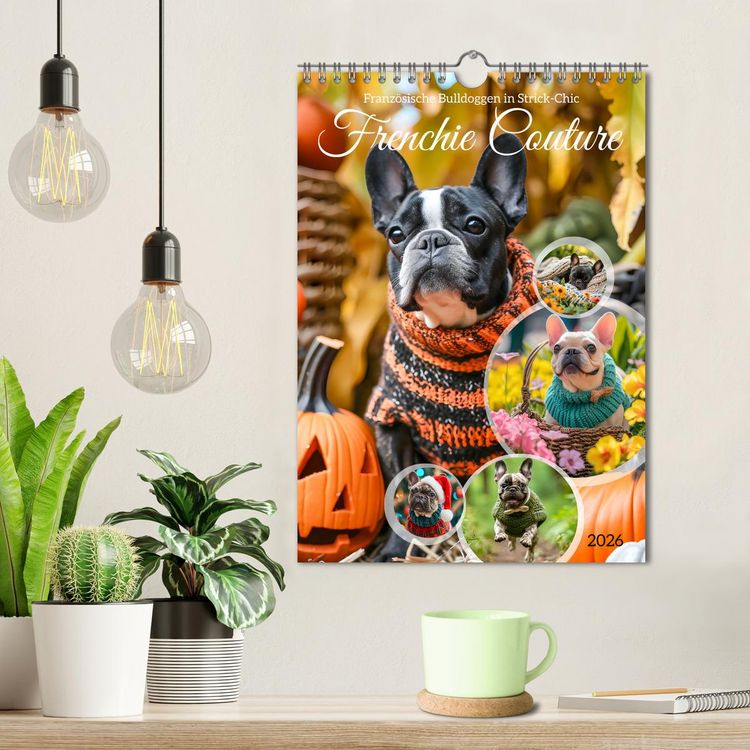 Produktbild: Frenchie Couture - Franz&ouml;sische Bulldoggen in Strick-Chic (Wandkalender 2026 DIN A4 hoch), CALVENDO Monatskalender