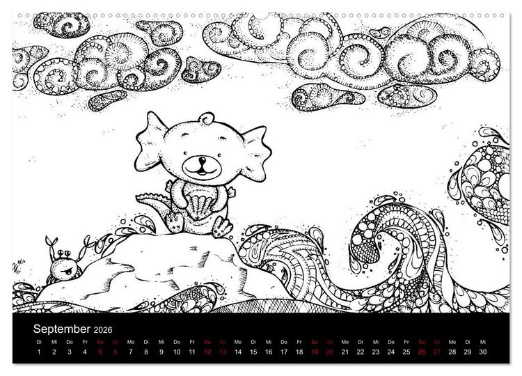Produktbild: Bezaubernde Mini-Monster - Ein Ausmal-Kalender (hochwertiger Premium Wandkalender 2026 DIN A2 quer), Kunstdruck in Hochglanz