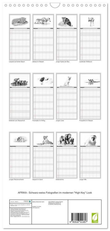 Produktbild: Familienplaner 2026 - AFRIKA - Schwarz-weiss Fotografien im modernen "High Key" Look mit 5 Spalten (Wandkalender, 21 x 45 cm) CALVENDO
