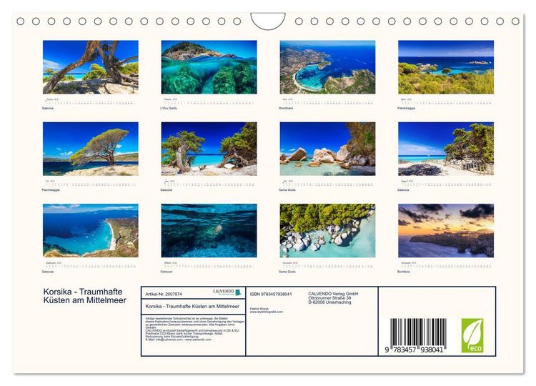 Produktbild: Korsika - Traumhafte K&uuml;sten am Mittelmeer (Wandkalender 2026 DIN A4 quer), CALVENDO Monatskalender