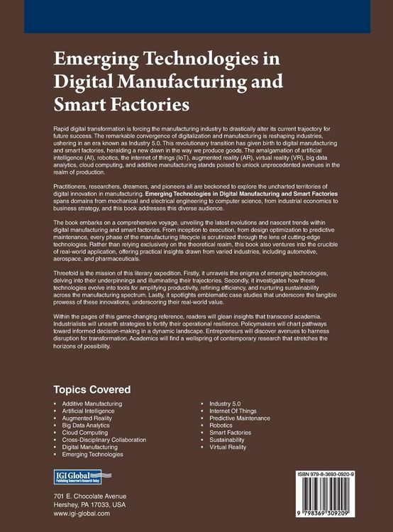 Produktbild: Emerging Technologies in Digital Manufacturing and Smart Factories