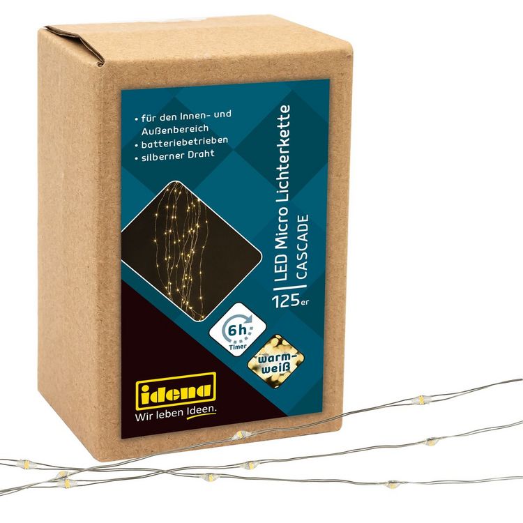 Produktbild: Idena Lichterkette 125 LED Cascade 6h Timer 1,7m