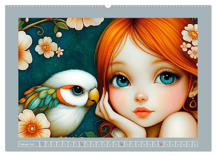 Produktbild: Vertr&auml;umte M&auml;dchen. Tiere, Blumen, Liebe. (hochwertiger Premium Wandkalender 2026 DIN A2 quer), Kunstdruck in Hochglanz