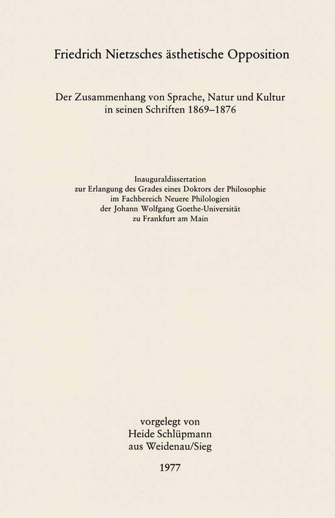 Produktbild: Friedrich Nietzsches &auml;sthetische Opposition