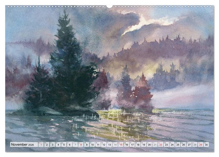 Produktbild: B&auml;ume in Aquarell (Wandkalender 2026 DIN A2 quer), CALVENDO Monatskalender