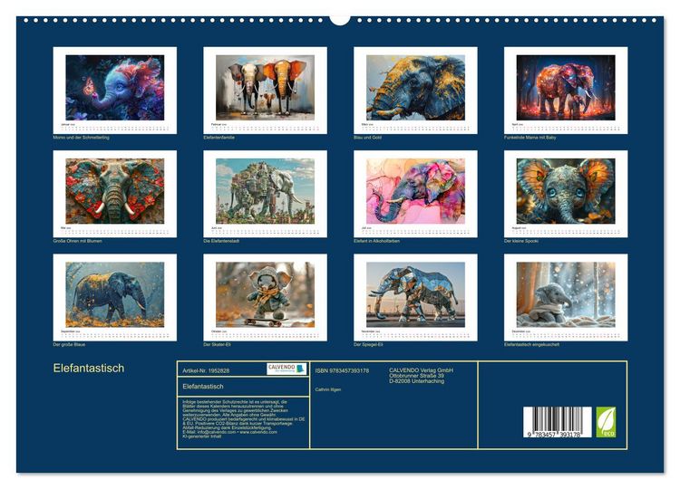 Produktbild: Elefantastisch (hochwertiger Premium Wandkalender 2026 DIN A2 quer), Kunstdruck in Hochglanz
