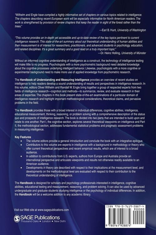 Produktbild: Handbook of Understanding and Measuring Intelligence
