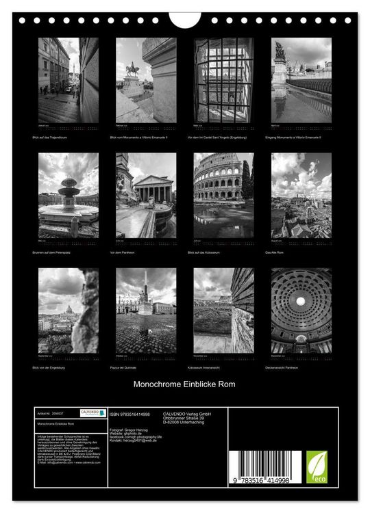 Produktbild: Monochrome Einblicke Rom (Wandkalender 2026 DIN A4 hoch), CALVENDO Monatskalender