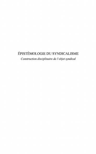 Produktbild: Epistemologie du syndicalisme
