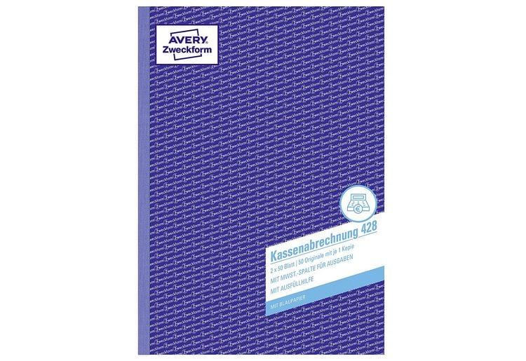 Produktbild: AVERY Zweckform Kassenabrechnung MwSt. Spalte f&uuml;r Ausgaben mit Blaupapier DIN A4 100 Blatt