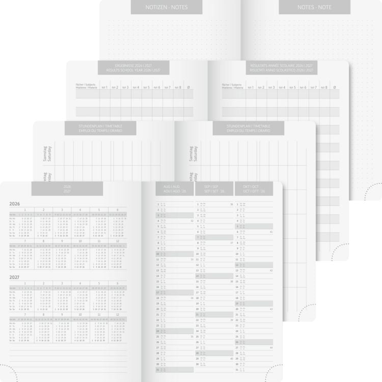 Produktbild: Sch&uuml;lerkalender 2026/2027 "Pressspan schwarz" FACT!plus | A5, Karton