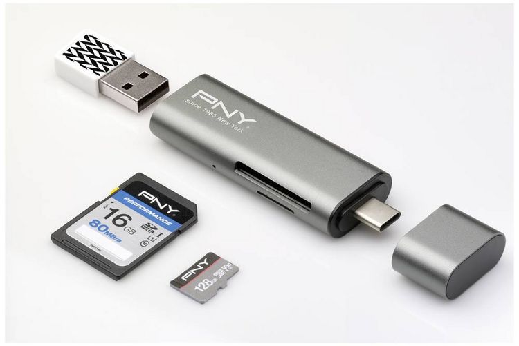 Produktbild: PNY R-TC-UA-3N1E01-RB Externer Speicherkartenleser USB-C&reg; USB 3.2 (Gen 1) Metallic