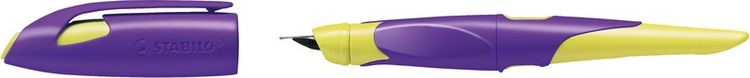 Produktbild: STABILO Ergonomischer Schulf&uuml;ller f&uuml;r Rechtsh&auml;nder mit Anf&auml;nger-Feder A -   EASYbirdy in violett/gelb - Einzelstift - inklusive Patrone