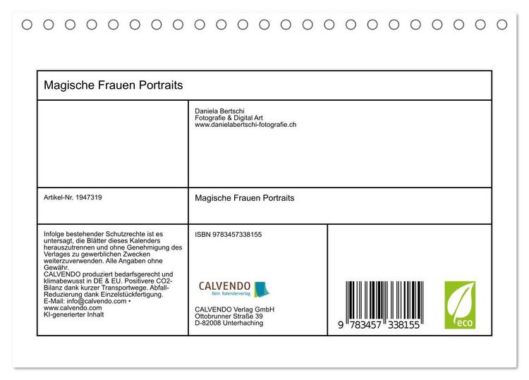 Produktbild: Magische Frauen Portraits (Tischkalender 2026 DIN A5 quer), CALVENDO Monatskalender