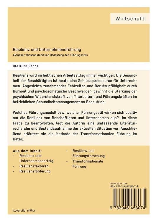 Produktbild: Resilienz und Unternehmensf&uuml;hrung. Aktueller Wissensstand und Bedeutung des F&uuml;hrungsstils