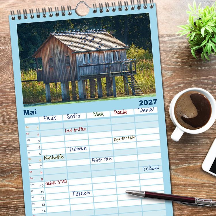 Produktbild: Familienplaner 2027 - Drei L&auml;nder ein See - Bodensee mit 5 Spalten (Wandkalender, 21 x 45 cm) CALVENDO