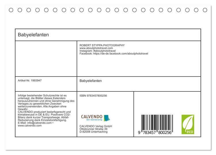Produktbild: Babyelefanten (Tischkalender 2026 DIN A5 quer), CALVENDO Monatskalender