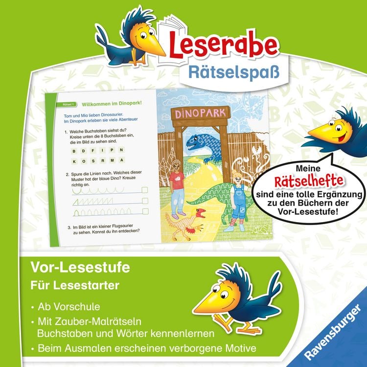 Produktbild: Leserabe Rätselspaß - Zauber-Malrätsel zum Lesenlernen: Dinos (Vor-Lesestufe)
