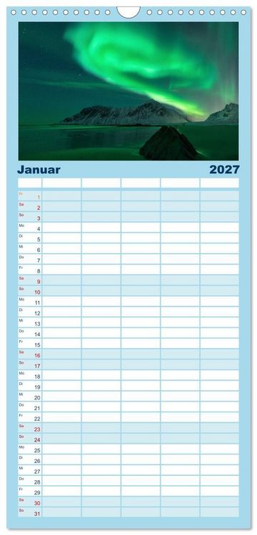 Produktbild: Familienplaner 2027 - Magische N&auml;chte - POLARLICHT mit 5 Spalten (Wandkalender, 21 x 45 cm) CALVENDO