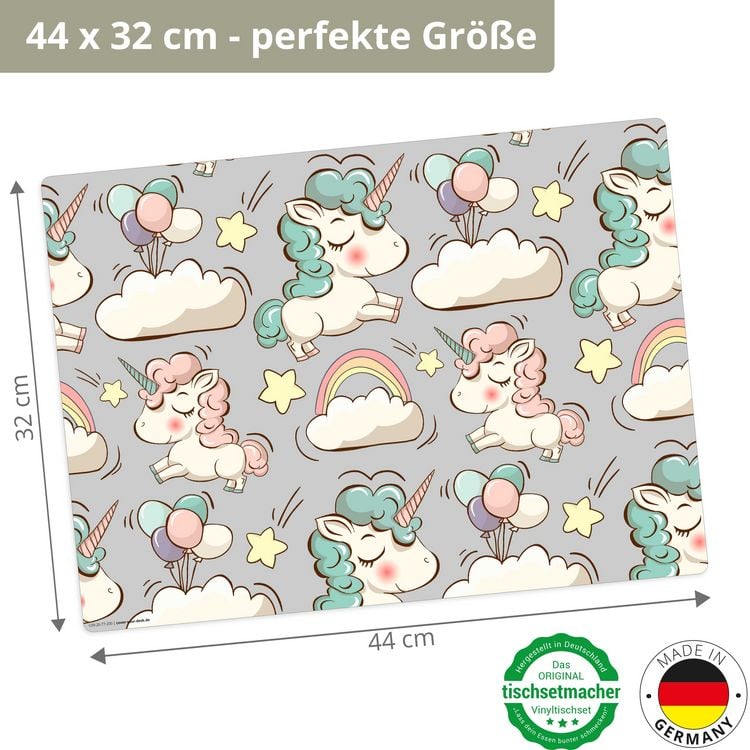 Produktbild: Tischsetmacher Tischset f&uuml;r Kinder S&uuml;&szlig;e Einh&ouml;rner, aus hochwertigem Vinyl , 44 x 32 cm