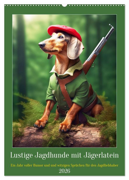 Produktbild: Lustige Jagdhunde mit J&auml;gerlatein (Wandkalender 2026 DIN A2 hoch), CALVENDO Monatskalender