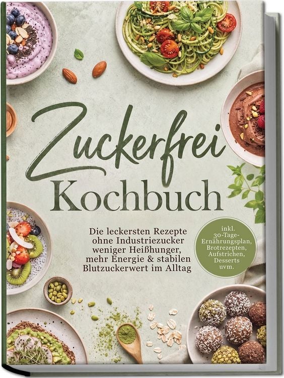 Produktbild: Zuckerfrei Kochbuch: Die leckersten Rezepte ohne Industriezucker weniger Hei&szlig;hunger, mehr Energie & stabilen Blutzuckerwert im Alltag &ndash; inkl. 30-Tage-Ern&auml;hrungsplan, Brotrezepten, Aufstrichen, Desserts uvm.