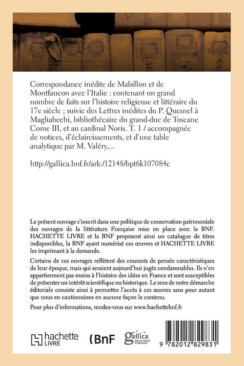 Produktbild: Correspondance in&eacute;dite de Mabillon et de Montfaucon avec l'Italie. T. 1
