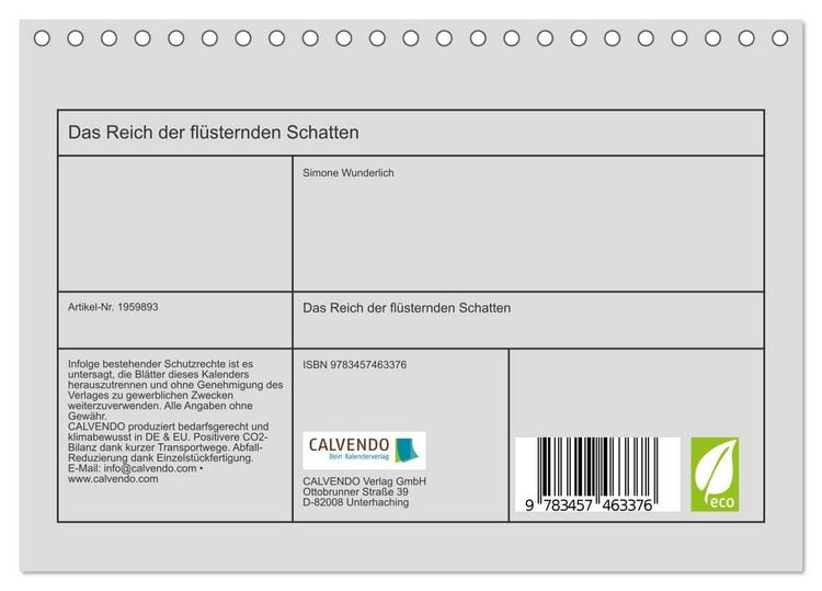 Produktbild: Das Reich der fl&uuml;sternden Schatten (Tischkalender 2026 DIN A5 quer), CALVENDO Monatskalender
