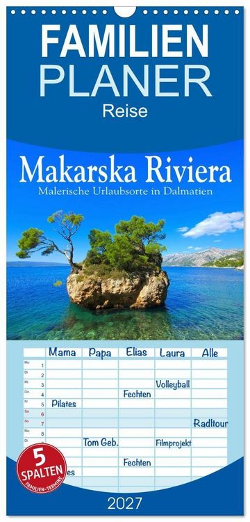Produktbild: Familienplaner 2027 - Makarska Riviera - Malerische Urlaubsorte in Dalmatien mit 5 Spalten (Wandkalender, 21 x 45 cm) CALVENDO