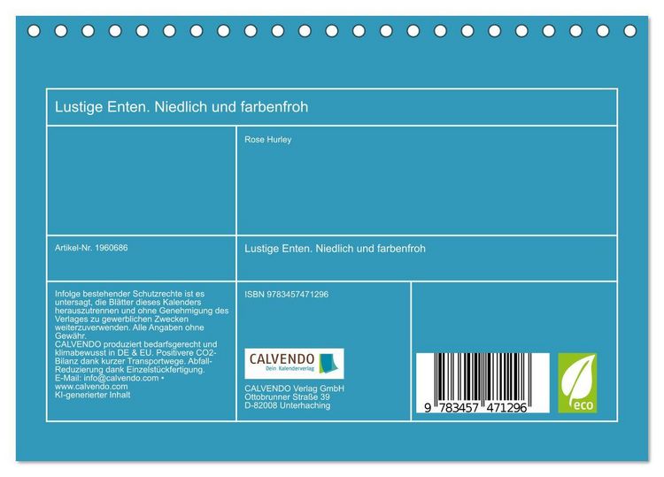 Produktbild: Lustige Enten. Niedlich und farbenfroh (Tischkalender 2026 DIN A5 quer), CALVENDO Monatskalender