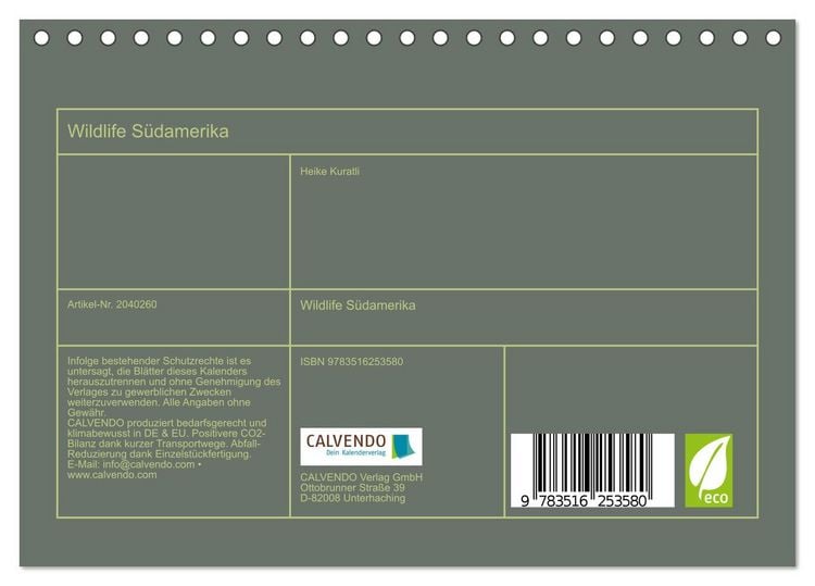 Produktbild: Wildlife S&uuml;damerika (Tischkalender 2026 DIN A5 quer), CALVENDO Monatskalender
