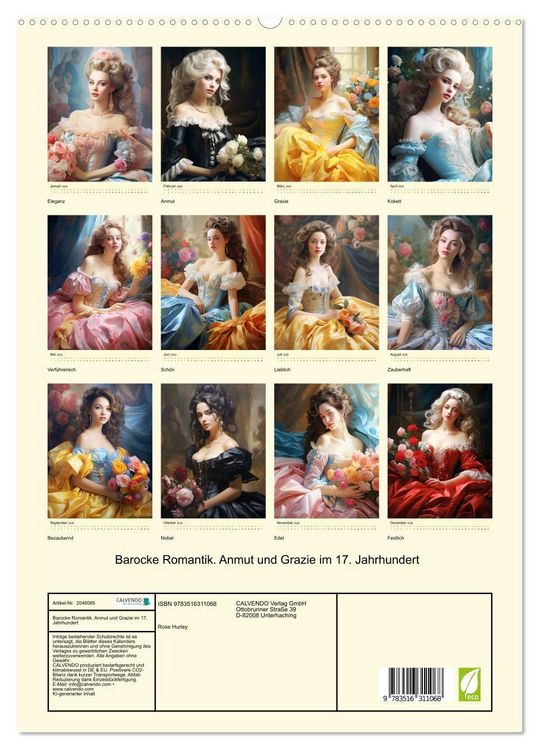 Produktbild: Barocke Romantik. Anmut und Grazie im 17. Jahrhundert (hochwertiger Premium Wandkalender 2026 DIN A2 hoch), Kunstdruck in Hochglanz
