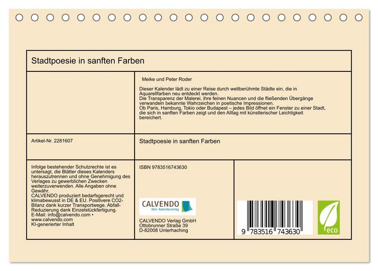 Produktbild: Stadtpoesie in sanften Farben (Tischkalender 2026 DIN A5 quer), CALVENDO Monatskalender